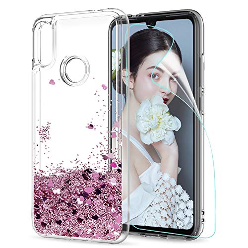 Funda Xiaomi Redmi Note 7 / Note 7 Pro Silicona Purpurina Carcasa con HD Protectores de Pantalla,LeYi Transparente Cristal Bumper Telefono Gel TPU Fundas Case Cover para Movil Redmi Note 7 ZX Oro Rosa