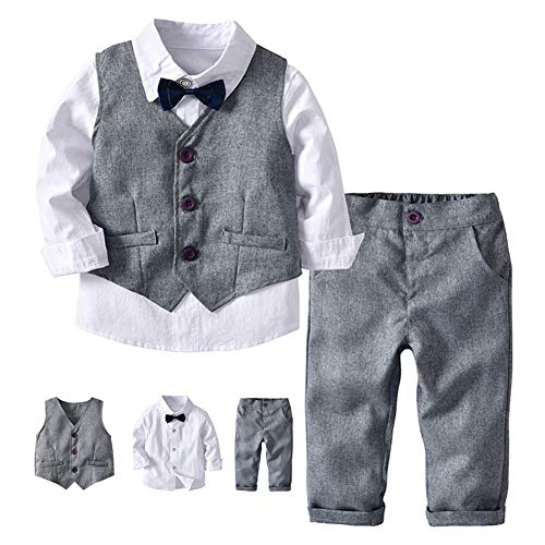 G-kids Conjunto de ropa para bebé, traje para niños pequeños, bautizos, bodas, Navidad, chaquetas, trajes, pajarita, traje de juego, camisa, pantalón y chaleco gris 6 Años