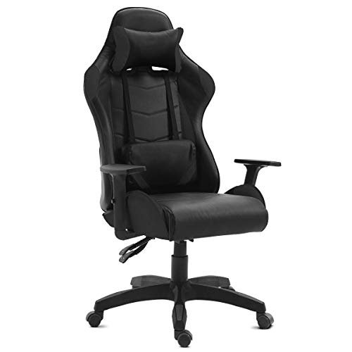 GAMING - Silla gamer oficina gaming, sillon escritorio ergonómico despacho giratoria color negro, reclinable ajustable con reposabrazos, 5 ruedas