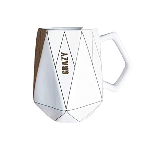 GAOYADS Tazas De Cerámica De Línea Geométrica, Tazas De Café En Forma De Diamante, Tazas De Café para Parejas, Regalos para Novia Y Esposa En El Día De San Valentín Y Navidad (Color : White)