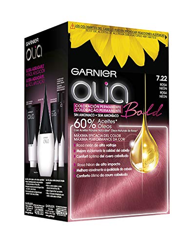 Garnier Olia - Coloración Permanente sin Amoniaco, con Aceites Florales de Origen Natural - Tono Bold Rosa Neón 7.22 - Más de 25 tonos - Pack 3