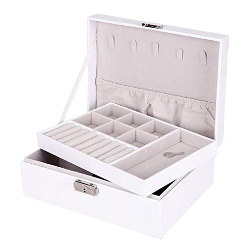 Gazechimp Caja Joyero Extra Grande, Organizador de Cuero de Madera con Diseño de Doble Capa Proporciona Más Espacio - Blanco