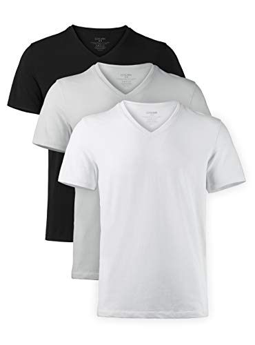 Genuwin 3 Pack Camisetas Hombre Manga Corta con Cuello En V, Camisetas Hombre Originales de Micro Modal, Súper Suave