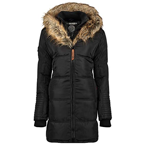 Geographical Norway Belissima - Chaqueta de invierno para mujer con capucha de piel XL negro S