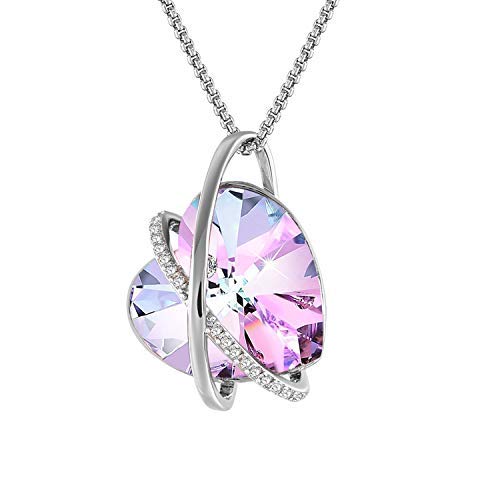 GEORGE · SMITH Love Echo Collar Plata para Mujer Collar Corazón Púrpura con Cristales de Swarovski, Collar Oro Rosa Collar Boda Regalos Cumpleaños para Mujer Niña