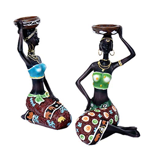 gerFogoo 2 figuras africanas para mujer, diseño tribal de dama, estatua decorativa de resina, esculturas decorativas para velas, artesanías creativas y adornos de muñecas