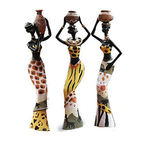 gerFogoo 3 figuras africanas para mujer, diseño tribal de mujer, estatua decorativa de resina, esculturas decorativas para velas, artesanías creativas y adornos para muñecas (amarillo)