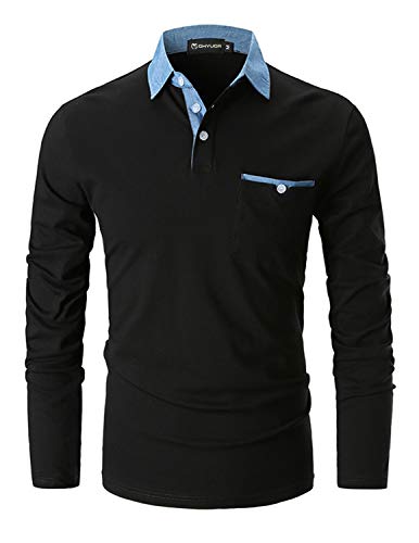 GHYUGR Polo para Hombre Mangas Largas Denim Costura Camisas Algod¨®n Slim Fit Camiseta Golf Poloshirt T-Shirt Oficina BOT¨®n Cuello,Negro,L GHYUGR Polo para Hombre Mangas Largas Denim Costura Camisas Algod¨®n Slim Fit Camiseta Golf Poloshirt T-Shirt Oficina BOT¨®n Cuello,Negro,L