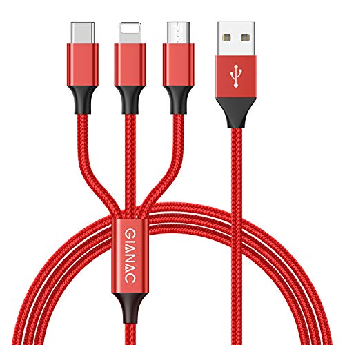 GIANAC 3 en 1 Multi Cable de Carga, 1.5M Nylon Multi USB Cargador Cable Múltiples Micro USB Tipo C para Android Samsung Galaxy S9/ S8/ S7/ A5, Huawei P20, Honor, Kindle, LG, Sony