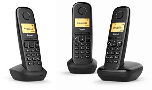 Gigaset A170 Trio - Teléfono Inalámbrico, Pack de 3 Unidadesds, Pantalla Iluminada, Hasta 50 Contactos, Volumen Ajustable, Color Negro