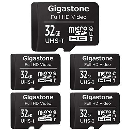 Gigastone Tarjeta de Memoria Micro SDXC de 16GB con Adaptador SD, (Classe 10, U1,C10). Velocidad de Lectura/Escritura hasta 90/20 MB/s.Compatible con Mòbil, cámara de Coche etc. (32GB Black- 5 Pack)