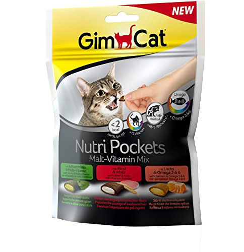 GimCat Nutri Pockets Malt-Vitamin Mix - Snack crujiente para gatos, con relleno cremoso e ingredientes funcionales - 1 bolsa (1 x 150 g)