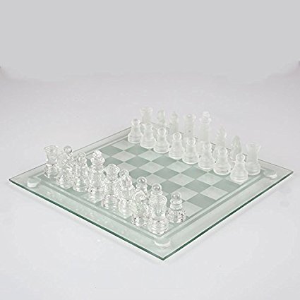 Glass Chess Juego de ajedrez de Cristal 20cm X 20cm, 32 Piezas de ajedrez de Vidrio, Mayores de 8 años, Piezas de Cristal Esmerilado y Transparente y Tablero de Vidrio.