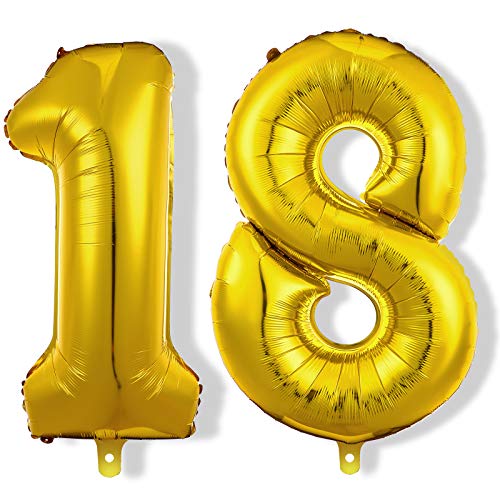 Globos de Número 18 Grande de Oro de 32 Pulgadas Globo de Papel de Aluminio de Helio Gigante Decoración de Fiesta para Cumpleaños de 18 Años, Boda, Despedida de Soltera, Compromiso