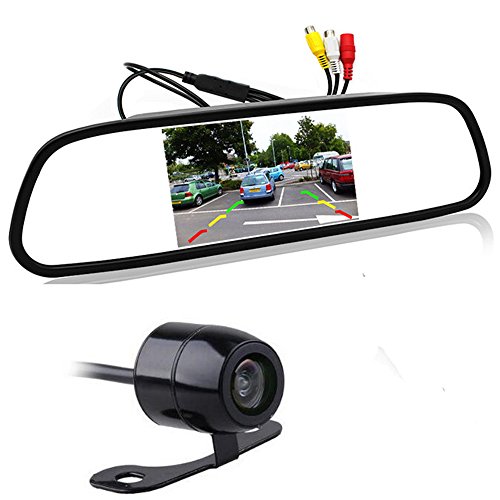 GOFORJUMP Monitor de aparcamiento de 4.3 pulgadas, monitor de espejo retrovisor para automóvil, 4.3", con cámara de visión trasera delantera, con imagen de espejo y línea de estacionamiento