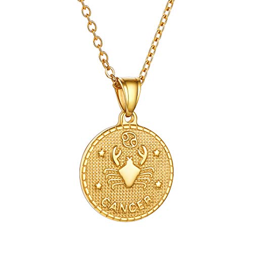 GoldChic Jewellery 18K Oro baño Colgante Cáncer en Medalla Redonda Collar Personalizable de Nacimiento