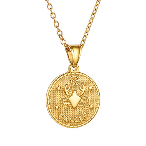 GoldChic Jewellery 18K Oro baño Colgante Cáncer en Medalla Redonda Collar Personalizable de Nacimiento GoldChic Jewellery 18K Oro baño Colgante Cáncer en Medalla Redonda Collar Personalizable de Nacimiento