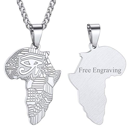 GoldChic Jewelry Ojo de Horus Mapa Africano Colgante Personalizado con Cadena Acero Hombre Mujer 60 cm Ajustable Hip Hop Rock Gratis Caja de Regalo