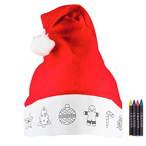 Gorro de Navidad para niños con Dibujos y Ceras para Colorear. Lote de 20 Unidades.Regalos Fiestas Fin de año en colegios y guarderías