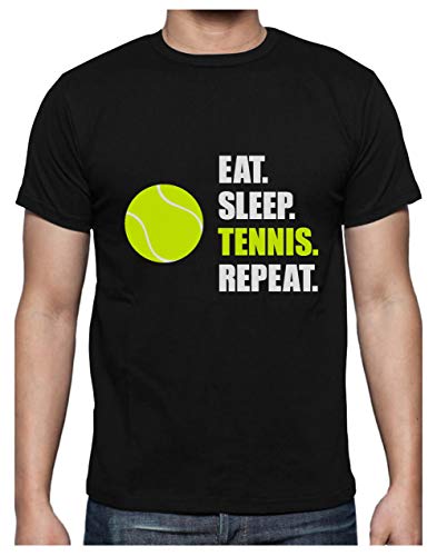Green Turtle T-Shirts Camiseta para Hombre - Eat Sleep Tennis Repeat - Regalo Original para Jugadores de Tenis o Aficionados Medium Negro