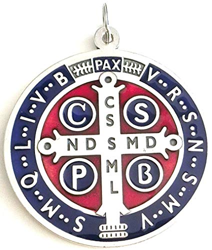 GTB - Medalla de San Benito de plata esmaltada para exorcismo - Tamaño: 10 cm - Modelo: 60.400.31