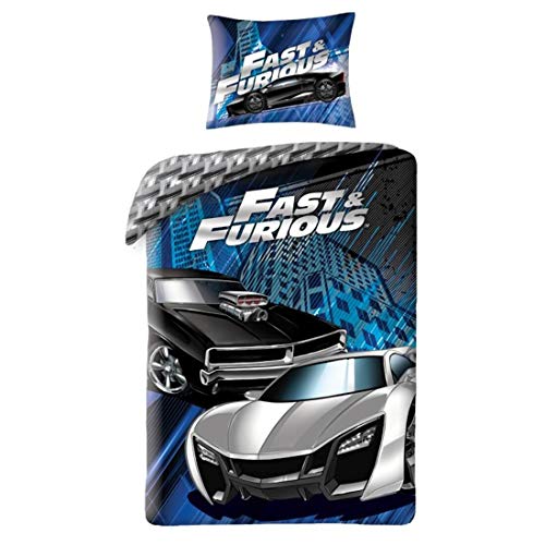 Halantex Fast & Furious - Juego de cama (140 x 200 cm y 70 x 90 cm, 100% algodón)