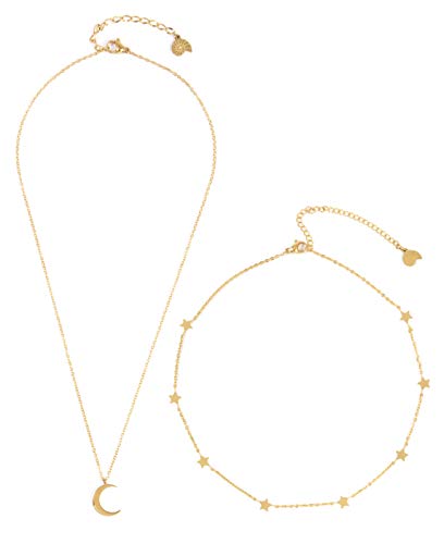 Happiness Boutique Damas Conjunto con Estrella y Luna en Color Oro 2 Piezas | Collar de Luna Creciente y Choker con Cadena de Filigrana y Estrellas Happiness Boutique Damas Conjunto con Estrella y Luna en Color Oro 2 Piezas | Collar de Luna Creciente y Choker con Cadena de Filigrana y Estrellas