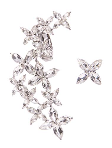 Happiness Boutique Damas Ear Crawlers de Flores en Plata | Pendientes Asimétricos Ear Cuffs con Diamantes de Imitación Claros Libres de Níquel