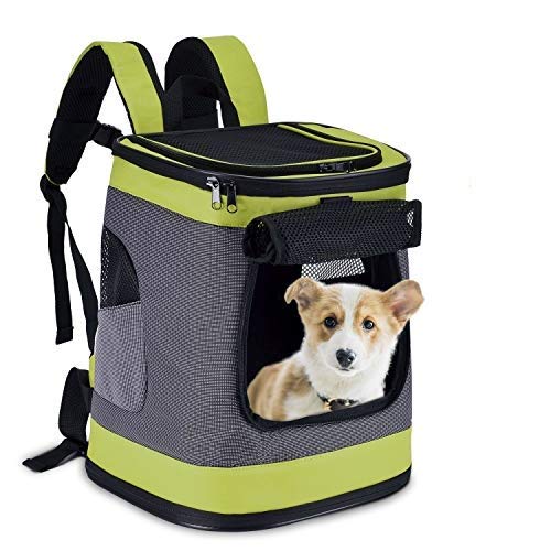 HAPPY HACHI Mochila Plegable para Perros Gatos Transporte para Perro Bolso Transportín Viaje con Correa Relleno Ajustable Camiseta Transpirable Verde