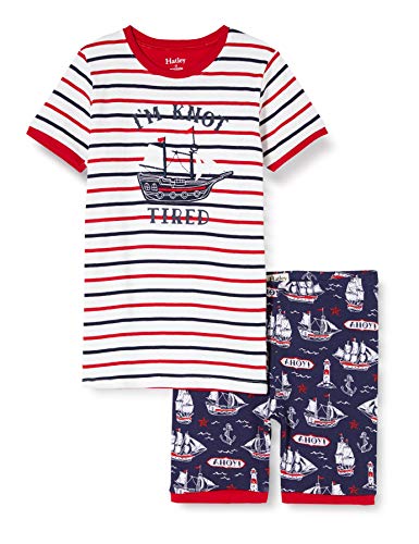 Hatley Organic Cotton Short Sleeve Appliqué Pyjama Sets Conjuntos de Pijama, Azul (Nautical Ships 400), 6 años para Niños