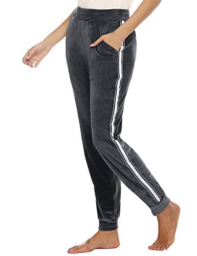 Hawiton Pantalones Chándal de Terciopelo para Mujer Pantalón de Deportivos Franja Lateral Pantalones de Pijama para Otoño Invierno Primavera