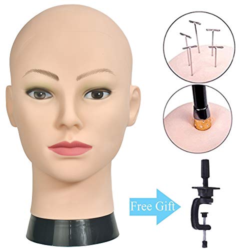 Head de entrenamiento Cosmetología profesional cabeza de maniquí calvo para hacer pelucas y mostrar la cabeza de muñeca con una abrazadera gratis