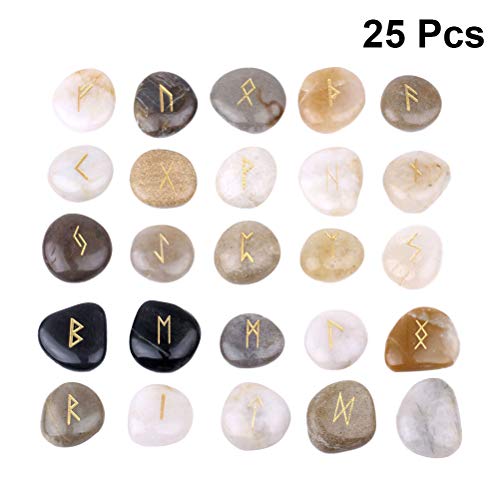 HEALIFTY Piedras de runas grabadas naturales Juegos de guijarros Adivinación de adivinación de piedras 25pcs