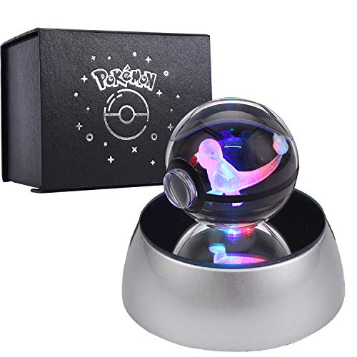 Herefun 3D Bola de Cristal Luz Nocturna Lámpara Pokémon Series Laser Engraving Regalo de Navidad Para Niños 50mm Ball Base de Decoloración Automática - Charmander