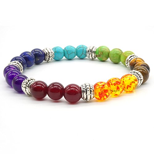 Hermosa Pulsera de Chakra Hecha de Piedras Brillantes + Roca de Lava. ¡Este Brazalete con Cuentas de Charm es elástico y Puede Adaptarse a la mayoría de Las muñecas!