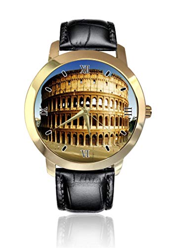 Hermoso Reloj de Pulsera de Roma Colosseum, Esfera Dorada Unisex, Correa de Piel de Cuarzo, analógico, Reloj de Pulsera para Hombre y Mujer