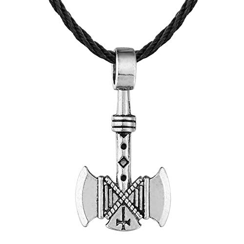 HHW Gótico Pagan Charm Cross Retro Viking Axe Colgantes Nordic Odin Talismán Collar,Plata
