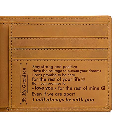 HHYSPA Engraved Leather Front Pocket Wallet, Premium Cow Leather Card Wallet -To My Grandson/Son/Husband Birthday Xmas Gift B