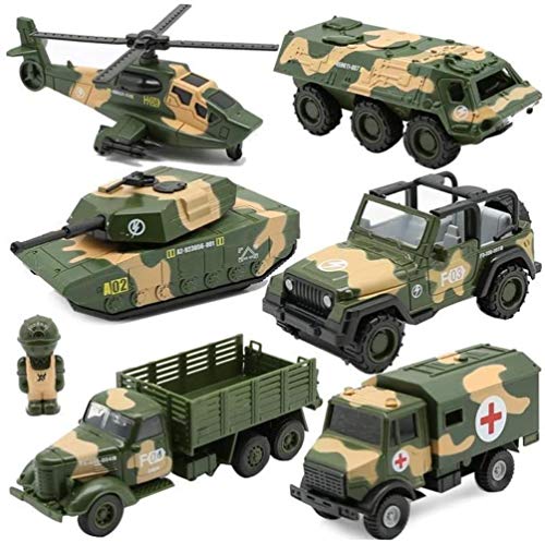 HLD Seis de cada uno aleación de metal fundido y coches de juguete Set ambulancia del vehículo blindado helicóptero simulado tanque modelo del vehículo militar de la colección del regalo cognitiva Coc
