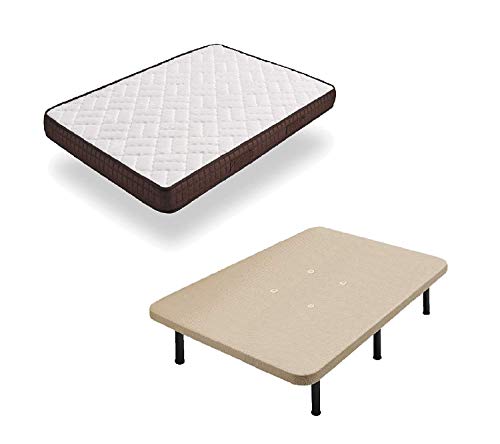 HOGAR24 ES Cama Completa - Colchón Viscobrown Reversible + Base Tapizada 3D + 6 Patas de 26cm, 135x190 cm HOGAR24 ES Cama Completa - Colchón Viscobrown Reversible + Base Tapizada 3D + 6 Patas de 26cm, 135x190 cm
