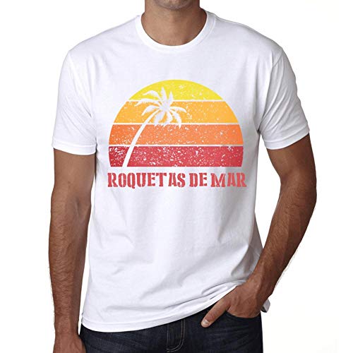 Hombre Camiseta Vintage T-Shirt Gráfico ROQUETAS DE MAR Sunset Blanco Hombre Camiseta Vintage T-Shirt Gráfico ROQUETAS DE MAR Sunset Blanco