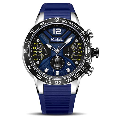 Hombre Relojes Moda Impermeable Silicona Cronógrafo Relojes Negocios Analogicos Cuarzo Relojes Clásico Azul Correa Fecha Calendario Relojes