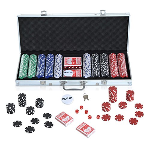 HOMCOM Maletín de Poker Profesional con 500 Fichas y 2 Barajas Juego Set de Poker Casino Aluminio 5 Dados, 2 Barajas y 1 Ficha de Crupier HOMCOM Maletín de Poker Profesional con 500 Fichas y 2 Barajas Juego Set de Poker Casino Aluminio 5 Dados, 2 Barajas y 1 Ficha de Crupier