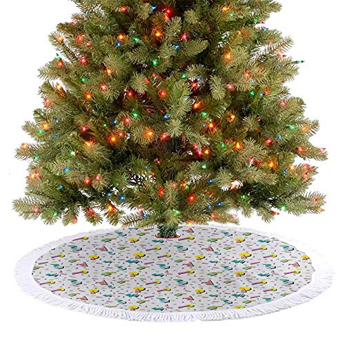 Homesonne Alfombra para árbol de los años 80, estilo retro, geométrica, con líneas divertidas, círculos, triángulos, decoración de Navidad, acogedora, festiva, sin ser cursosa, multicolor, 77 cm