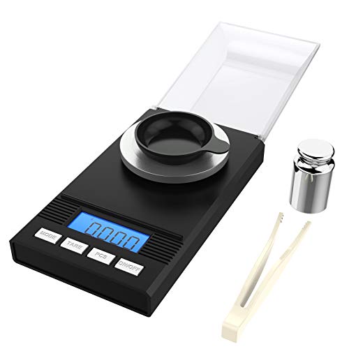 homgeek Báscula Precision 0.001g × 50g, Peso Miligramos Bascula, Digital Báscula de Alta Precisión, Escala de bolsillo, con pesas de calibración, pinzas y bandejas de pesaje, 2 × AAA Bateries homgeek Báscula Precision 0.001g × 50g, Peso Miligramos Bascula, Digital Báscula de Alta Precisión, Escala de bolsillo, con pesas de calibración, pinzas y bandejas de pesaje, 2 × AAA Bateries