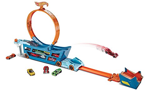 Hot Wheels Camión superacrobacias, pista de coches transformable (Mattel DWN56)