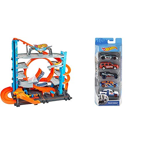 Hot Wheels - Megagaraje - Coches Juguetes - (Mattel FTB69) + Pack de 5 vehículos, Coches de Juguete (Modelos Surtidos) (Mattel 1806)