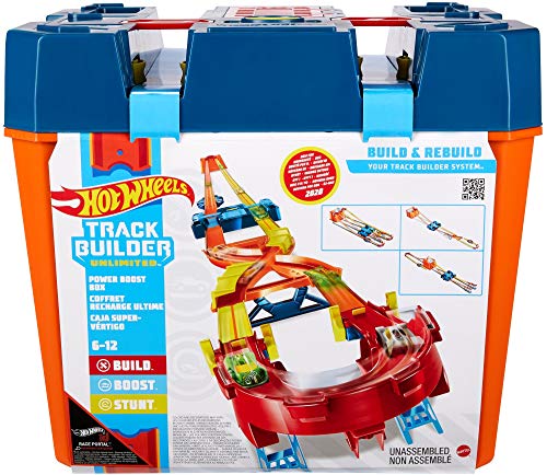 Hot Wheels Track Builder Caja de Acrobacias Premium, pista personalizable con accesorios (Mattel GNJ01)