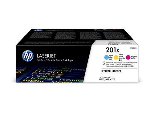 HP 201X CF253XM, Cian, Magenta y Amarillo, Cartuchos Tóner Original, Pack de 3, para impresoras HP Color LaserJet Pro serie 252, 274 y 277