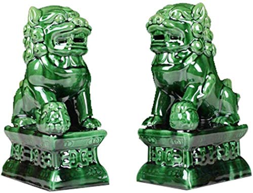 HYBUKDP Estatuas Las estatuas de los Leones de Pekín Par Fu Foo Perros Feng Shui Decoración Cerámica estatuas Riqueza Porsperity león guardián del Regalo del Negocio de Home Office Artware, B, Color: